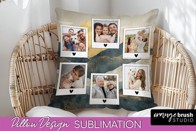 Family Photo Frame Pillow Sublimation - Boho Pillow Cover Sublimation OrangeBrushStudio 