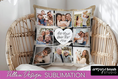 Family Photo Frame Pillow Sublimation - Boho Pillow Cover Sublimation OrangeBrushStudio 
