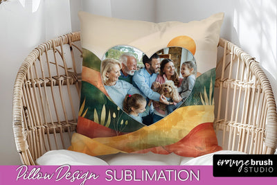 Family Photo Frame Pillow Sublimation - Boho Pillow Cover Sublimation OrangeBrushStudio 