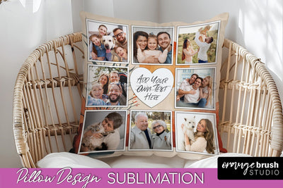 Family Photo Frame Pillow Sublimation - Boho Pillow Cover Sublimation OrangeBrushStudio 