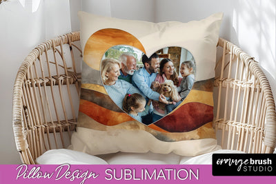 Family Photo Frame Pillow Sublimation - Boho Pillow Cover Sublimation OrangeBrushStudio 