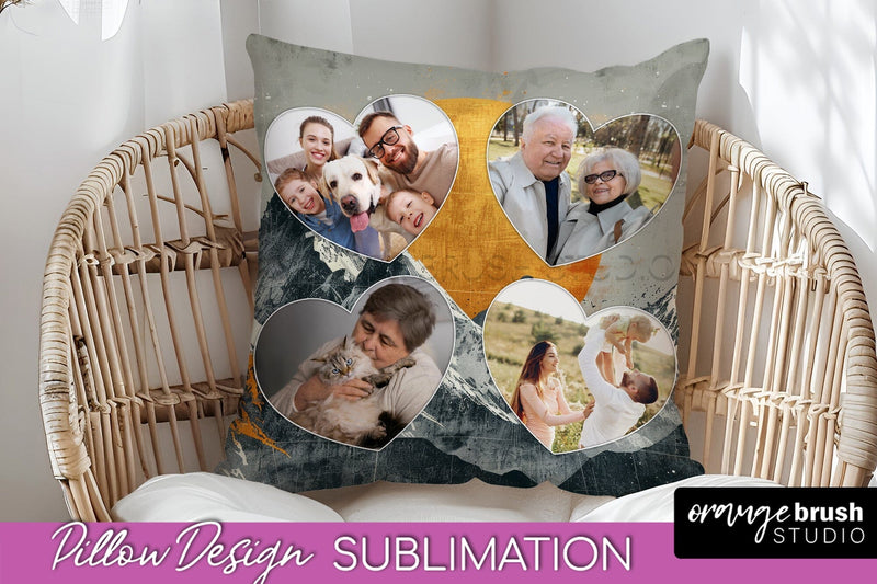 Family Photo Frame Pillow Sublimation - Boho Pillow Cover Sublimation OrangeBrushStudio 