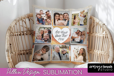 Family Photo Frame Pillow Sublimation - Boho Pillow Cover Sublimation OrangeBrushStudio 