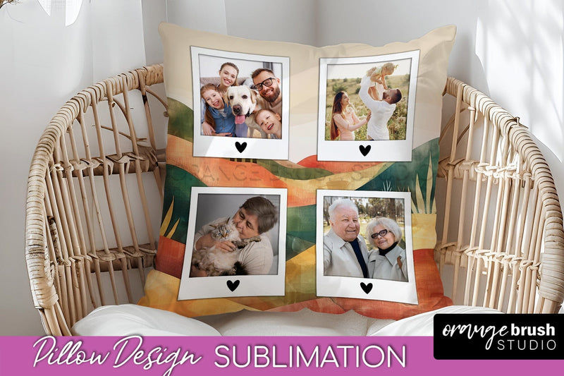 Family Photo Frame Pillow Sublimation - Boho Pillow Cover Sublimation OrangeBrushStudio 