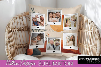 Family Photo Frame Pillow Sublimation - Boho Pillow Cover Sublimation OrangeBrushStudio 