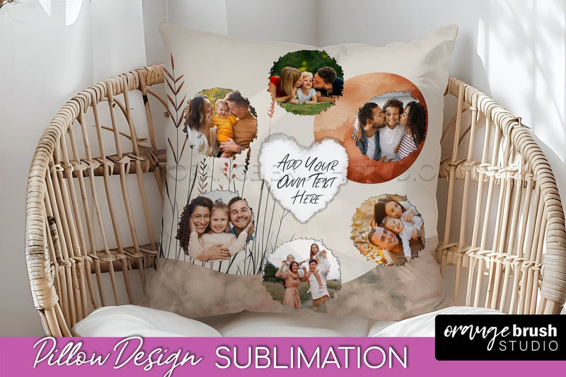 Family Photo Frame Pillow Sublimation - Boho Pillow Cover Sublimation OrangeBrushStudio 