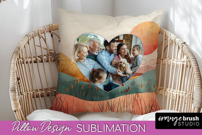 Family Photo Frame Pillow Sublimation - Boho Pillow Cover Sublimation OrangeBrushStudio 