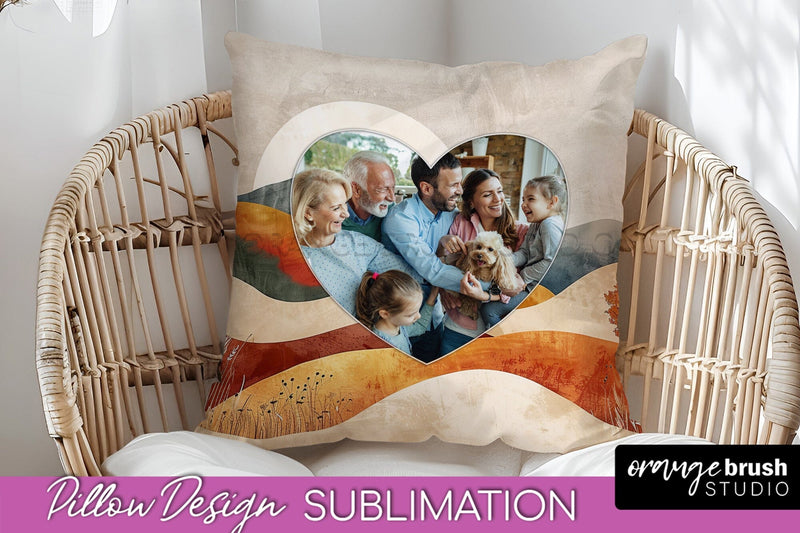 Family Photo Frame Pillow Sublimation - Boho Pillow Cover Sublimation OrangeBrushStudio 