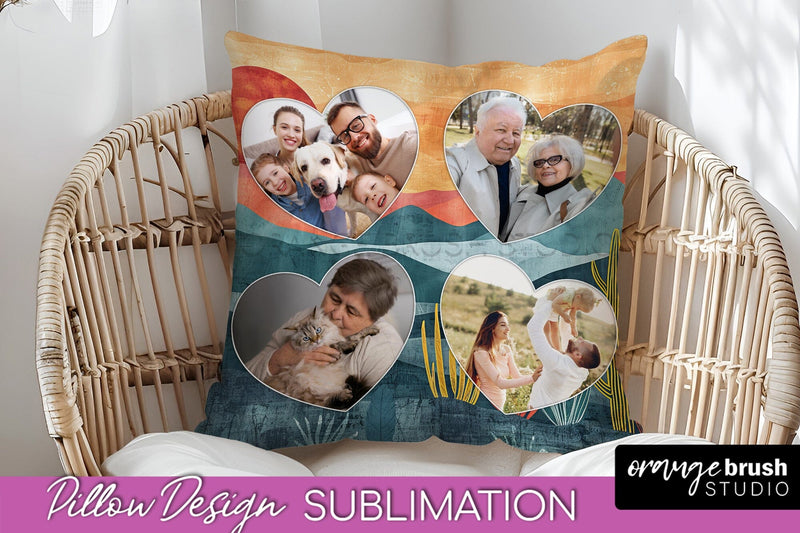 Family Photo Frame Pillow Sublimation - Boho Pillow Cover Sublimation OrangeBrushStudio 