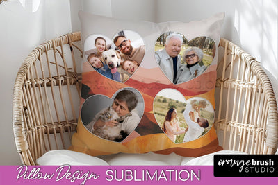 Family Photo Frame Pillow Sublimation - Boho Pillow Cover Sublimation OrangeBrushStudio 