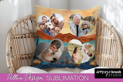 Family Photo Frame Pillow Sublimation - Boho Pillow Cover Sublimation OrangeBrushStudio 