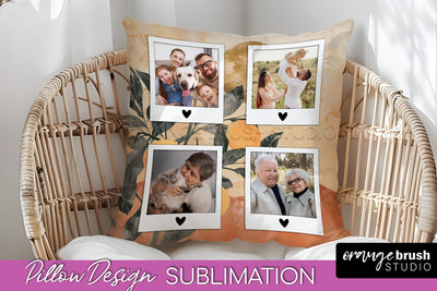 Family Photo Frame Pillow Sublimation - Boho Pillow Cover Sublimation OrangeBrushStudio 