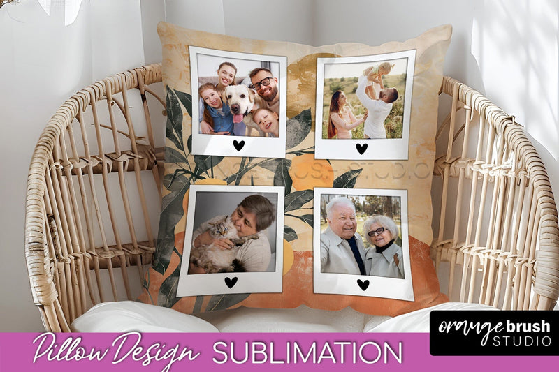 Family Photo Frame Pillow Sublimation - Boho Pillow Cover Sublimation OrangeBrushStudio 