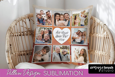 Family Photo Frame Pillow Sublimation - Boho Pillow Cover Sublimation OrangeBrushStudio 