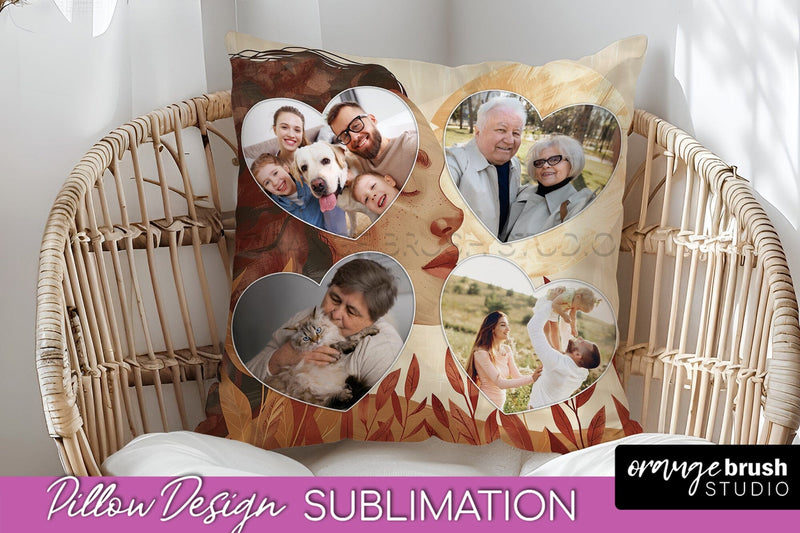 Family Photo Frame Pillow Sublimation - Boho Pillow Cover Sublimation OrangeBrushStudio 