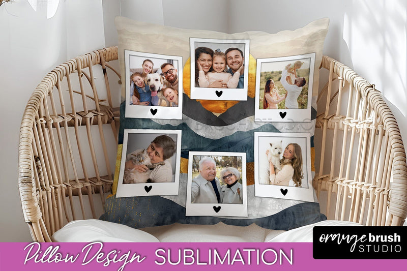 Family Photo Frame Pillow Sublimation - Boho Pillow Cover Sublimation OrangeBrushStudio 