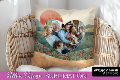 Family Photo Frame Pillow Sublimation - Boho Pillow Cover Sublimation OrangeBrushStudio 