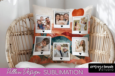 Family Photo Frame Pillow Sublimation - Boho Pillow Cover Sublimation OrangeBrushStudio 