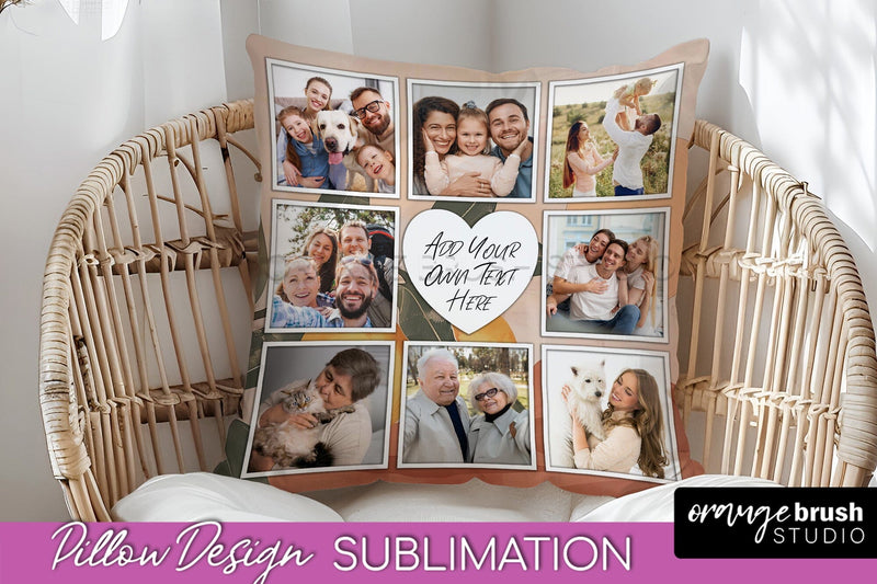 Family Photo Frame Pillow Sublimation - Boho Pillow Cover Sublimation OrangeBrushStudio 