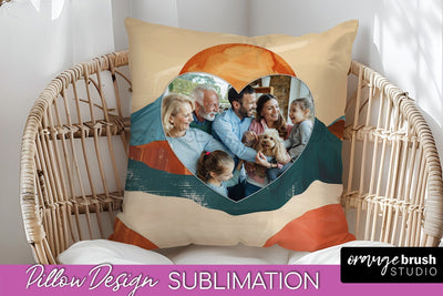 Family Photo Frame Pillow Sublimation - Boho Pillow Cover Sublimation OrangeBrushStudio 