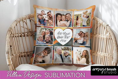 Family Photo Frame Pillow Sublimation - Boho Pillow Cover Sublimation OrangeBrushStudio 