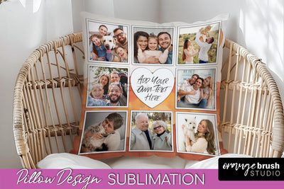 Family Photo Frame Pillow Sublimation - Boho Pillow Cover Sublimation OrangeBrushStudio 