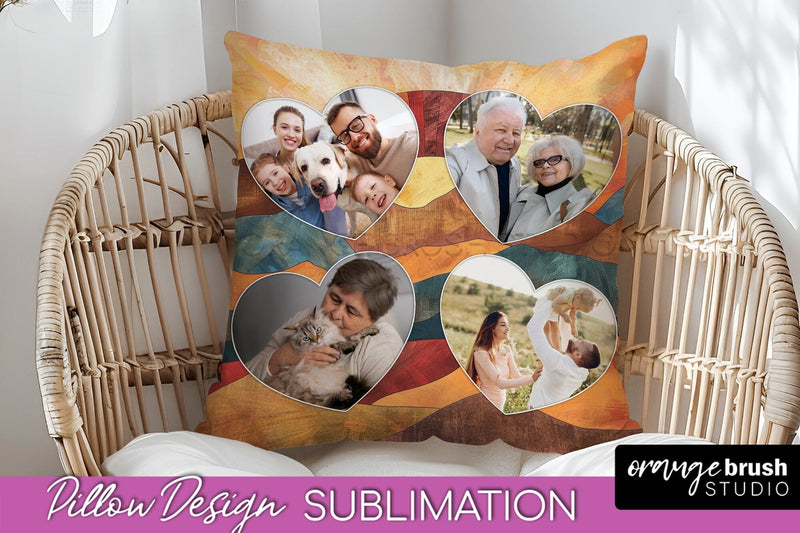 Family Photo Frame Pillow Sublimation - Boho Pillow Cover Sublimation OrangeBrushStudio 