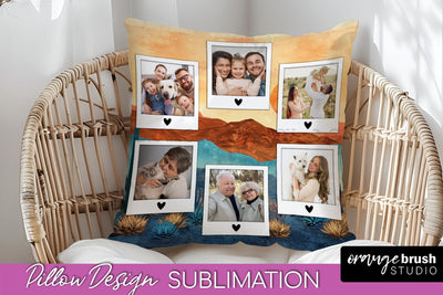 Family Photo Frame Pillow Sublimation - Boho Pillow Cover Sublimation OrangeBrushStudio 