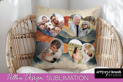 Family Photo Frame Pillow Sublimation - Boho Pillow Cover Sublimation OrangeBrushStudio 