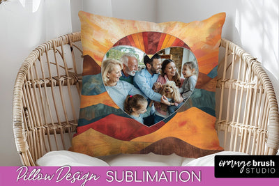 Family Photo Frame Pillow Sublimation - Boho Pillow Cover Sublimation OrangeBrushStudio 
