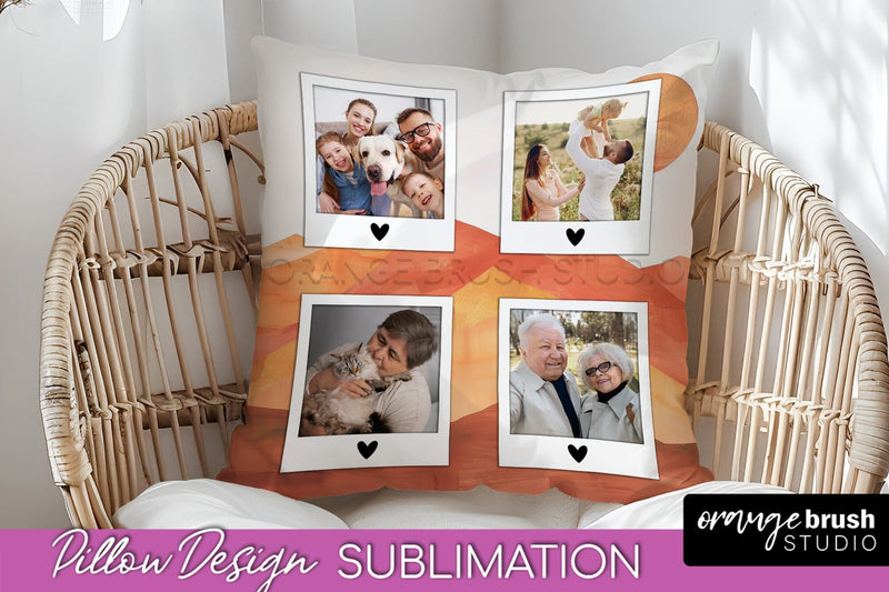 Family Photo Frame Pillow Sublimation - Boho Pillow Cover Sublimation OrangeBrushStudio 