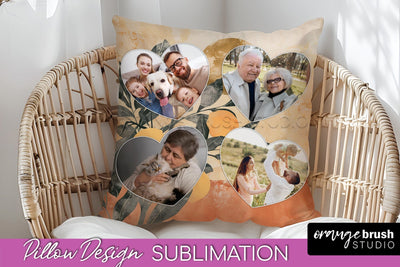 Family Photo Frame Pillow Sublimation - Boho Pillow Cover Sublimation OrangeBrushStudio 