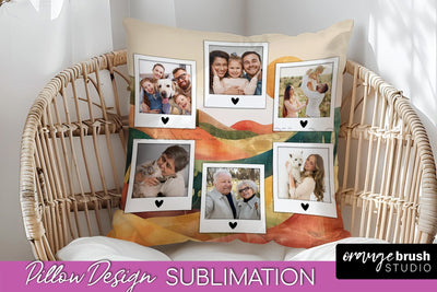 Family Photo Frame Pillow Sublimation - Boho Pillow Cover Sublimation OrangeBrushStudio 
