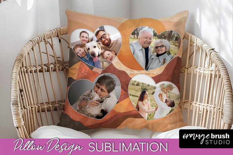 Family Photo Frame Pillow Sublimation - Boho Pillow Cover Sublimation OrangeBrushStudio 