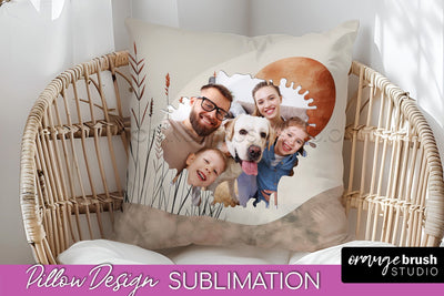 Family Photo Frame Pillow Sublimation - Boho Pillow Cover Sublimation OrangeBrushStudio 