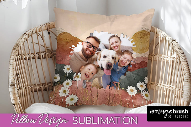 Family Photo Frame Pillow Sublimation - Boho Pillow Cover Sublimation OrangeBrushStudio 