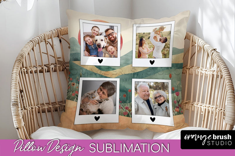 Family Photo Frame Pillow Sublimation - Boho Pillow Cover Sublimation OrangeBrushStudio 