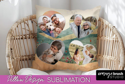 Family Photo Frame Pillow Sublimation - Boho Pillow Cover Sublimation OrangeBrushStudio 