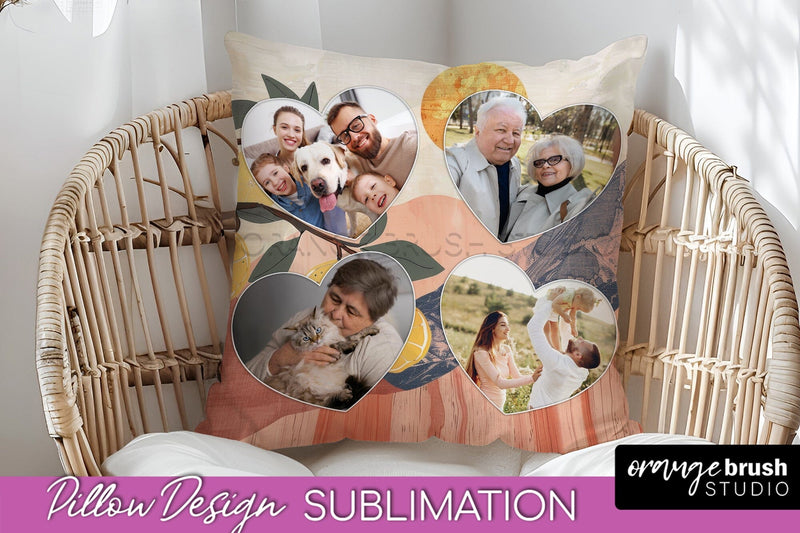 Family Photo Frame Pillow Sublimation - Boho Pillow Cover Sublimation OrangeBrushStudio 