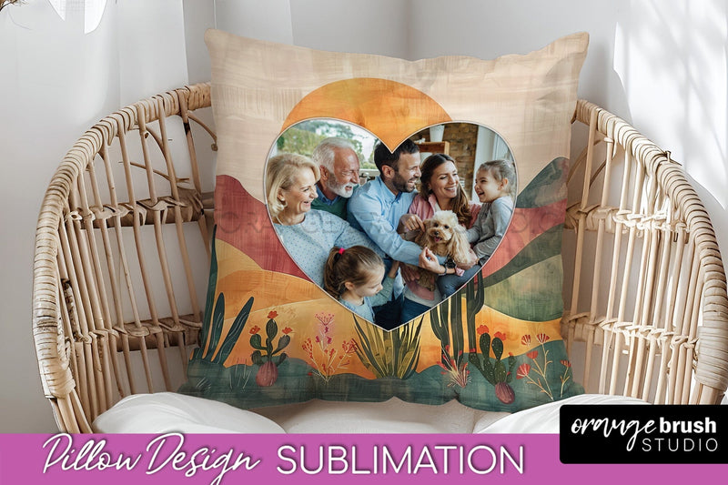 Family Photo Frame Pillow Sublimation - Boho Pillow Cover Sublimation OrangeBrushStudio 