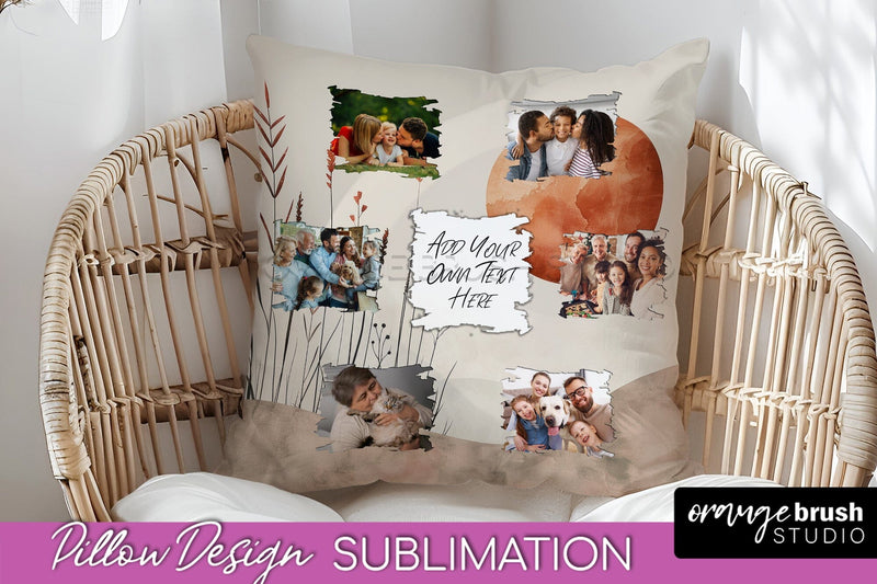 Family Photo Frame Pillow Sublimation - Boho Pillow Cover Sublimation OrangeBrushStudio 