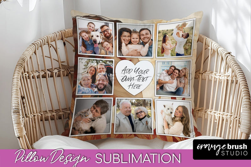 Family Photo Frame Pillow Sublimation - Boho Pillow Cover Sublimation OrangeBrushStudio 