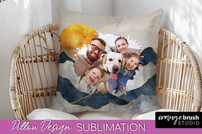 Family Photo Frame Pillow Sublimation - Boho Pillow Cover Sublimation OrangeBrushStudio 