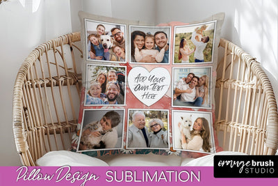 Family Photo Frame Pillow Sublimation - Boho Pillow Cover Sublimation OrangeBrushStudio 