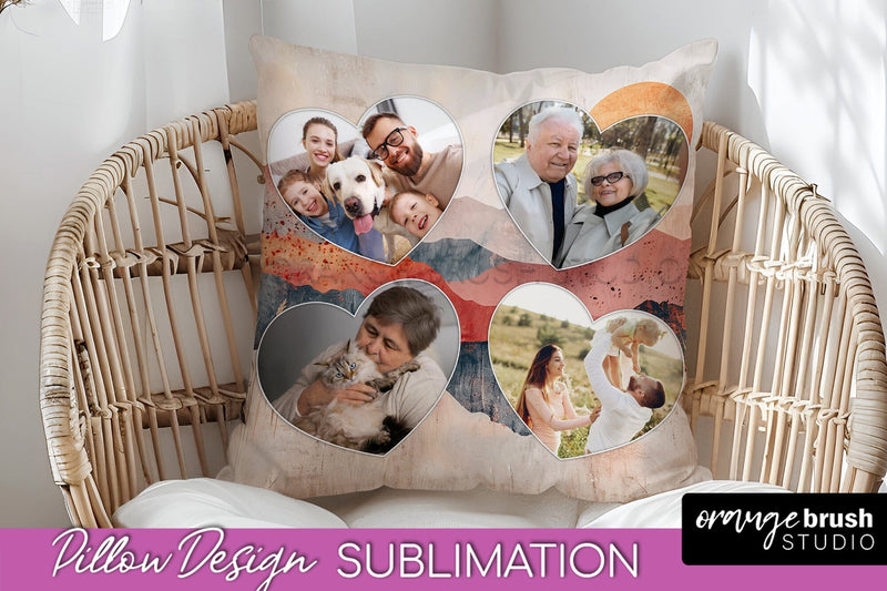 Family Photo Frame Pillow Sublimation - Boho Pillow Cover Sublimation OrangeBrushStudio 