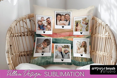 Family Photo Frame Pillow Sublimation - Boho Pillow Cover Sublimation OrangeBrushStudio 