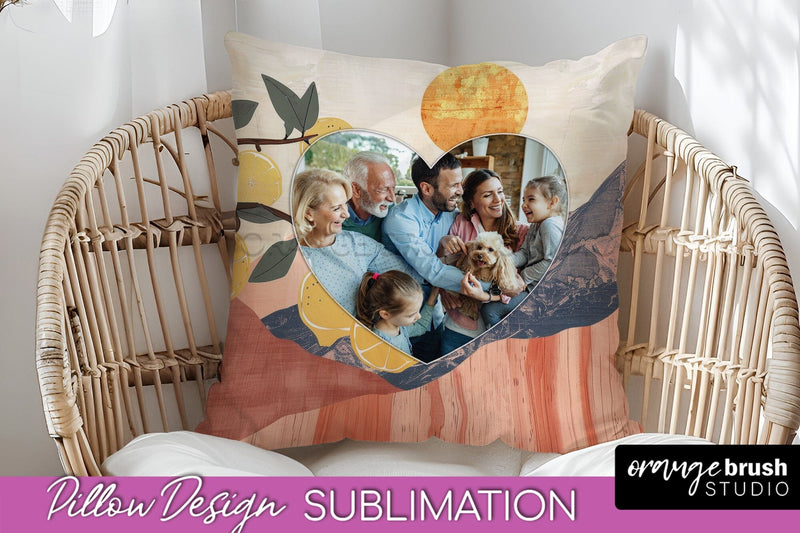 Family Photo Frame Pillow Sublimation - Boho Pillow Cover Sublimation OrangeBrushStudio 