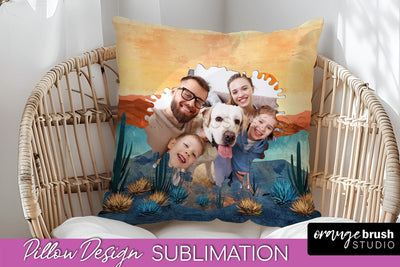 Family Photo Frame Pillow Sublimation - Boho Pillow Cover Sublimation OrangeBrushStudio 