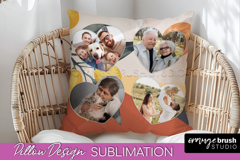 Family Photo Frame Pillow Sublimation - Boho Pillow Cover Sublimation OrangeBrushStudio 
