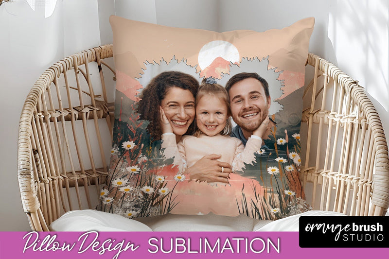Family Photo Frame Pillow Sublimation - Boho Pillow Cover Sublimation OrangeBrushStudio 